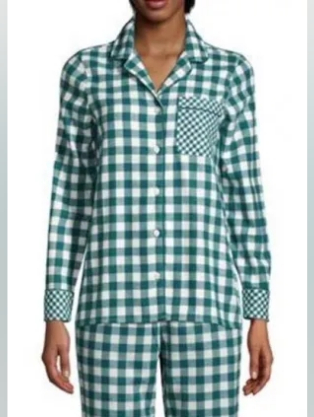 NWT: 2 Piece Lands End x Draper James Flannel Pajama Set Majestic Green Gingham